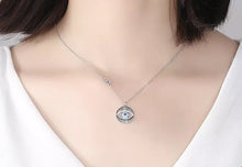 Load image into Gallery viewer, White and Light Blue Stone Dual Evil Eye Silver Necklace - Necklace
