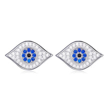 Load image into Gallery viewer, White and Light Blue Stone Evil Eye Silver Stud Earrings - Earrings