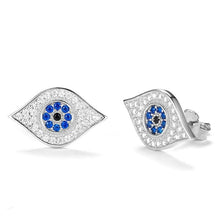 Load image into Gallery viewer, White and Light Blue Stone Evil Eye Silver Stud Earrings - Earrings