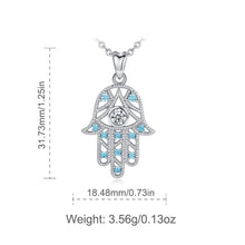 Load image into Gallery viewer, White and Light Blue Stone Hamsa Hand Silver Pendant and Necklace - NecklaceOnly Pendant
