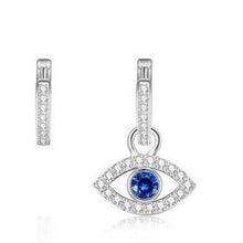 Load image into Gallery viewer, White and Single Blue Stone Evil Eye Silver Drop Earrings - EarringsRose Gold