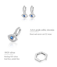 Load image into Gallery viewer, White and Single Blue Stone Evil Eye Silver Drop Earrings - EarringsRose Gold