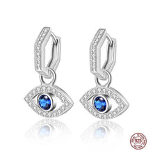Load image into Gallery viewer, White and Single Blue Stone Evil Eye Silver Drop Earrings - EarringsRose Gold