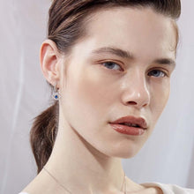 Load image into Gallery viewer, White and Single Blue Stone Evil Eye Silver Drop Earrings - EarringsRose Gold