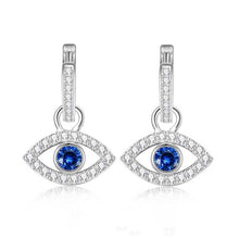 Load image into Gallery viewer, White and Single Blue Stone Evil Eye Silver Drop Earrings - EarringsRose Gold