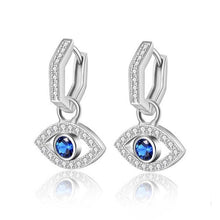 Load image into Gallery viewer, White and Single Blue Stone Evil Eye Silver Drop Earrings - EarringsSilver