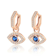 Load image into Gallery viewer, White and Single Blue Stone Evil Eye Silver Drop Earrings - EarringsRose Gold