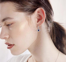 Load image into Gallery viewer, White and Single Blue Stone Evil Eye Silver Drop Earrings - EarringsRose Gold