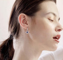 Load image into Gallery viewer, White and Single Blue Stone Evil Eye Silver Drop Earrings - EarringsRose Gold