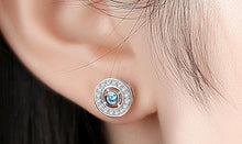 Load image into Gallery viewer, White and Single Blue Stone Evil Eye Silver Earrings - Earrings