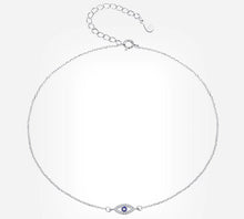 Load image into Gallery viewer, White and Single Blue Stone Evil Eye Silver Necklace - Necklace