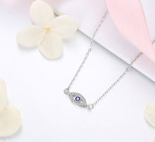 Load image into Gallery viewer, White and Single Blue Stone Evil Eye Silver Necklace - Necklace