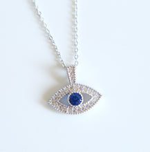 Load image into Gallery viewer, White and Single Blue Stone Evil Eye Silver Necklaces - NecklaceSilver