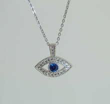 Load image into Gallery viewer, White and Single Blue Stone Evil Eye Silver Necklaces - NecklaceSilver