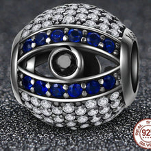 Load image into Gallery viewer, White, Blue and Black Stone Evil Eye Silver Charm Bead - Charm Bead