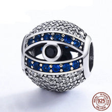 Load image into Gallery viewer, White, Blue and Black Stone Evil Eye Silver Charm Bead - Charm Bead