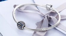 Load image into Gallery viewer, White, Blue and Black Stone Evil Eye Silver Charm Bead - Charm Bead