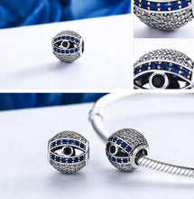 Load image into Gallery viewer, White, Blue and Black Stone Evil Eye Silver Charm Bead - Charm Bead