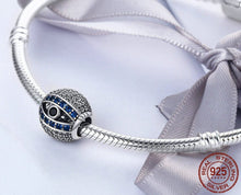 Load image into Gallery viewer, White, Blue and Black Stone Evil Eye Silver Charm Bead - Charm Bead