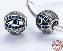 Load image into Gallery viewer, White, Blue and Black Stone Evil Eye Silver Charm Bead - Charm Bead