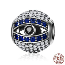 Load image into Gallery viewer, White, Blue and Black Stone Evil Eye Silver Charm Bead - Charm Bead