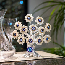 Load image into Gallery viewer, White Flower Evil Eyes on Feng Shui Tree of Life Evil Eye Desktop Ornament - Ornament