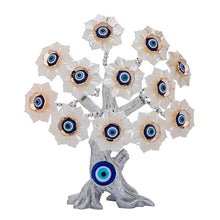 Load image into Gallery viewer, White Flower Evil Eyes on Feng Shui Tree of Life Evil Eye Desktop Ornament - Ornament