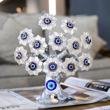 Load image into Gallery viewer, White Flower Evil Eyes on Feng Shui Tree of Life Evil Eye Desktop Ornament - Ornament