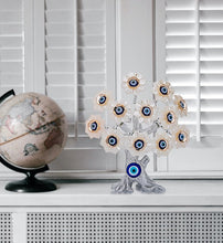 Load image into Gallery viewer, White Flower Evil Eyes on Feng Shui Tree of Life Evil Eye Desktop Ornament - Ornament