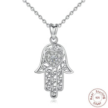 Load image into Gallery viewer, White Heart Stone Hamsa Hand Silver Pendant and Necklace - NecklaceOnly Pendant
