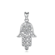 Load image into Gallery viewer, White Heart Stone Hamsa Hand Silver Pendant and Necklace - NecklaceOnly Pendant