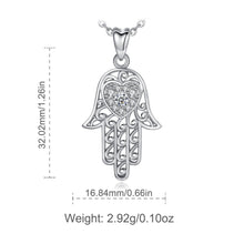 Load image into Gallery viewer, White Heart Stone Hamsa Hand Silver Pendant and Necklace - NecklacePendant and Chain