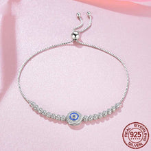 Load image into Gallery viewer, White Stone and Blue Enamel Evil Eye Silver Bracelet - Bracelet