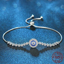 Load image into Gallery viewer, White Stone and Blue Enamel Evil Eye Silver Bracelet - Bracelet
