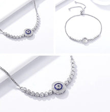 Load image into Gallery viewer, White Stone and Blue Enamel Evil Eye Silver Bracelet - Bracelet