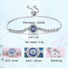 Load image into Gallery viewer, White Stone and Blue Enamel Evil Eye Silver Bracelet - Bracelet