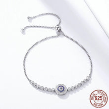 Load image into Gallery viewer, White Stone and Blue Enamel Evil Eye Silver Bracelet - Bracelet