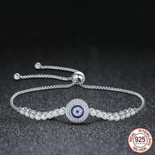 Load image into Gallery viewer, White Stone and Blue Enamel Evil Eye Silver Bracelet - Bracelet