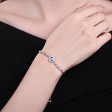 Load image into Gallery viewer, White Stone and Blue Enamel Evil Eye Silver Bracelet - Bracelet