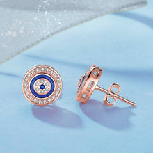 Load image into Gallery viewer, White Stone and Blue Enamel Evil Eye Silver Earrings - EarringsRose Gold