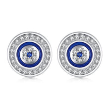 Load image into Gallery viewer, White Stone and Blue Enamel Evil Eye Silver Earrings - EarringsRose Gold