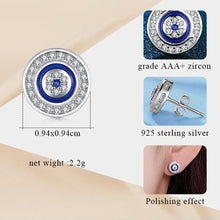 Load image into Gallery viewer, White Stone and Blue Enamel Evil Eye Silver Earrings - EarringsRose Gold