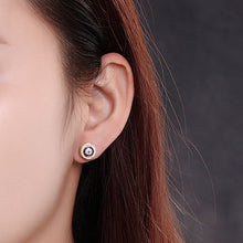 Load image into Gallery viewer, White Stone and Blue Enamel Evil Eye Silver Earrings - EarringsGold