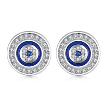Load image into Gallery viewer, White Stone and Blue Enamel Evil Eye Silver Earrings - EarringsSilver