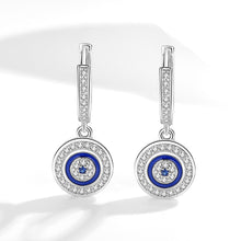 Load image into Gallery viewer, White Stone and Blue Enamel Evil Eye Silver Hoop Earrings - Earrings