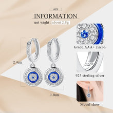 Load image into Gallery viewer, White Stone and Blue Enamel Evil Eye Silver Hoop Earrings - Earrings