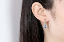 Load image into Gallery viewer, White Stone and Blue Enamel Evil Eye Silver Hoop Earrings - Earrings