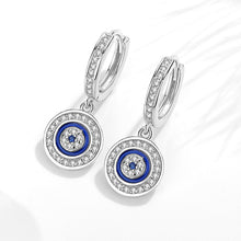 Load image into Gallery viewer, White Stone and Blue Enamel Evil Eye Silver Hoop Earrings - Earrings