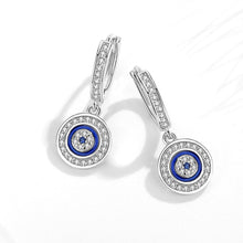 Load image into Gallery viewer, White Stone and Blue Enamel Evil Eye Silver Hoop Earrings - Earrings