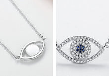 Load image into Gallery viewer, White Stone Dual Evil Eye Silver Necklaces - NecklaceRose Gold